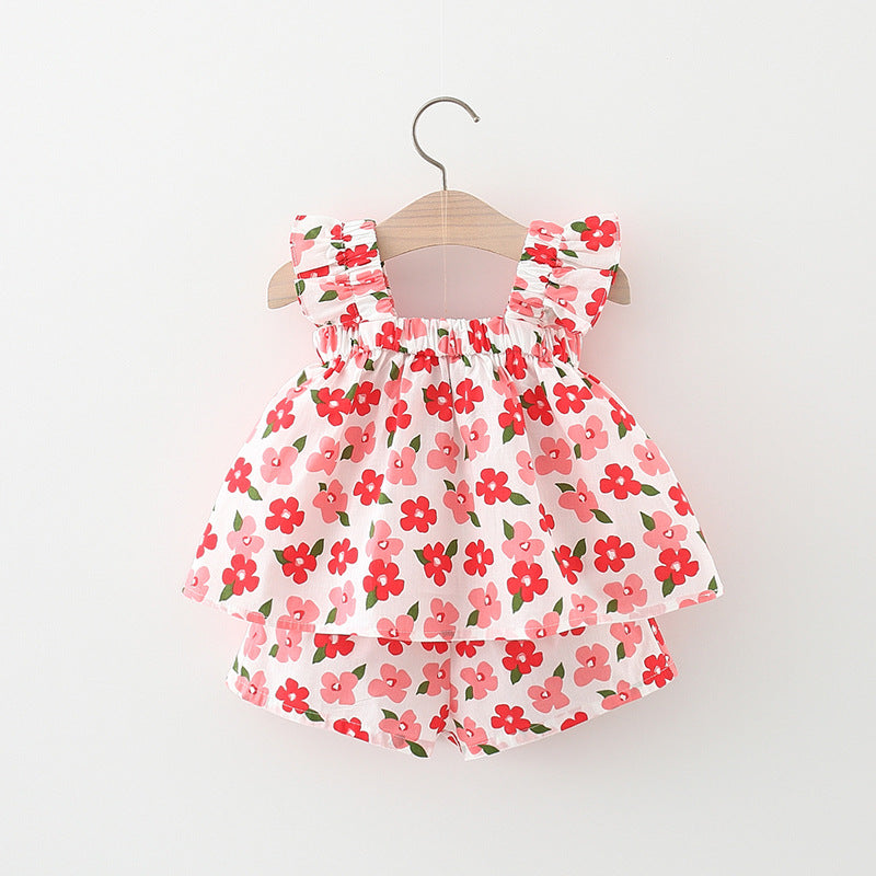 [340273] - Setelan Dress Pantai Lengan Kutung Anak Perempuan - Motif Ribbon Flowers