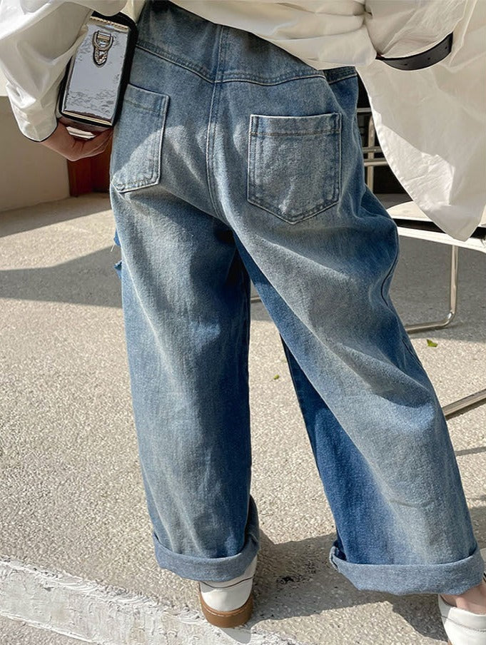 [507679] - Celana Panjang Jeans Kulot Sobek Import Anak Perempuan - Motif Side Torn