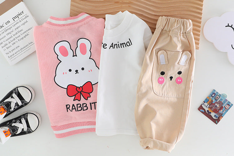 [340293] - Setelan 3 in 1 Sweater Crewneck Celana Chino Anak Cewek - Motif Cheek Bunny