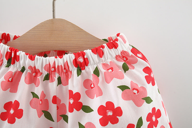 [340273] - Setelan Dress Pantai Lengan Kutung Anak Perempuan - Motif Ribbon Flowers