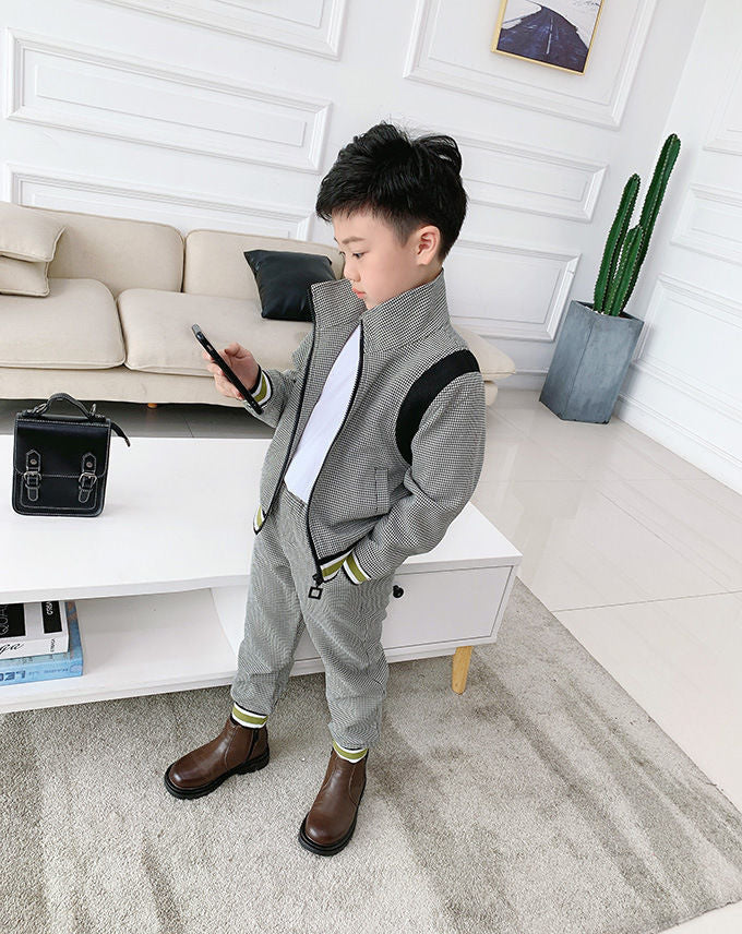 [119355] - Setelan Jaket Kerah Celana Panjang Jogger Anak Cowok - Motif Stripe Casual