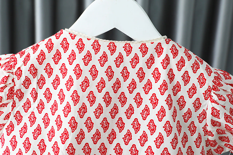 [340234] - Setelan Blouse Kancing Celana Pendek Anak Perempuan - Motif Abstract Pattern