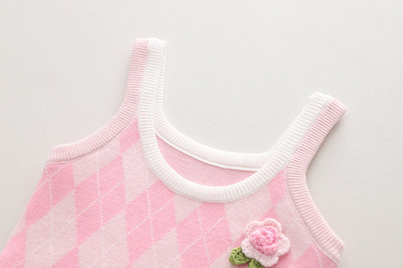 [340321] - Setelan 3 in 1 Sweater Rompi Celana Jeans Anak Perempuan - Motif Square Diamonds