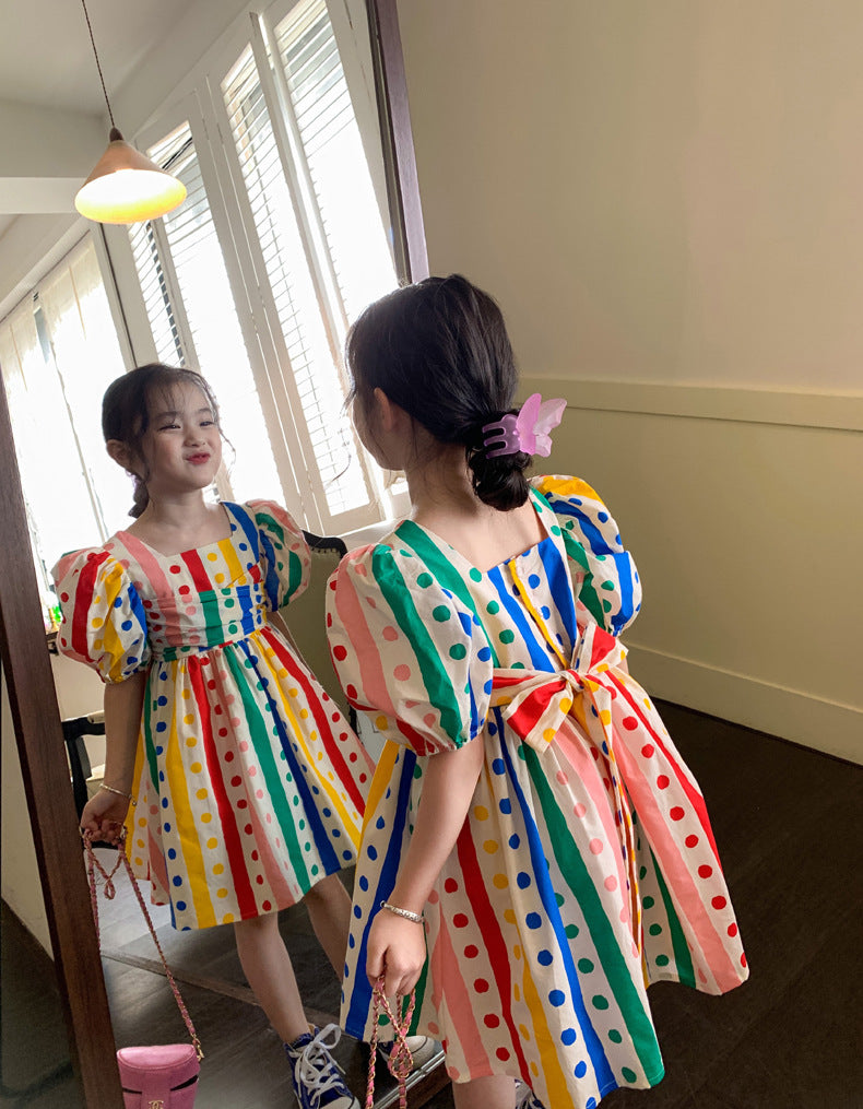 [507634] - Dress Gaun Lengan Balon Import Anak Perempuan - Motif Color Spot
