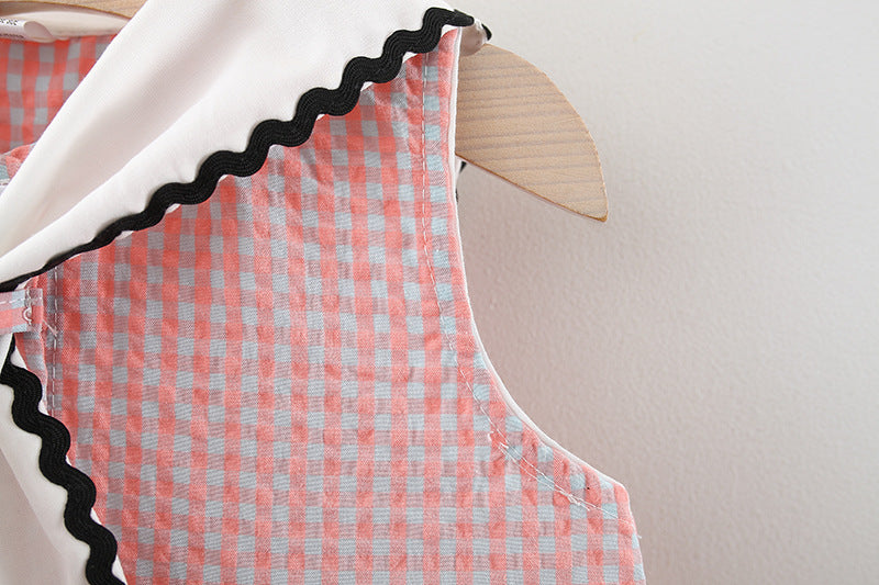 [340262] - Dress Lengan Kutung Kotak-kotak Anak Perempuan - Motif Tie Lace