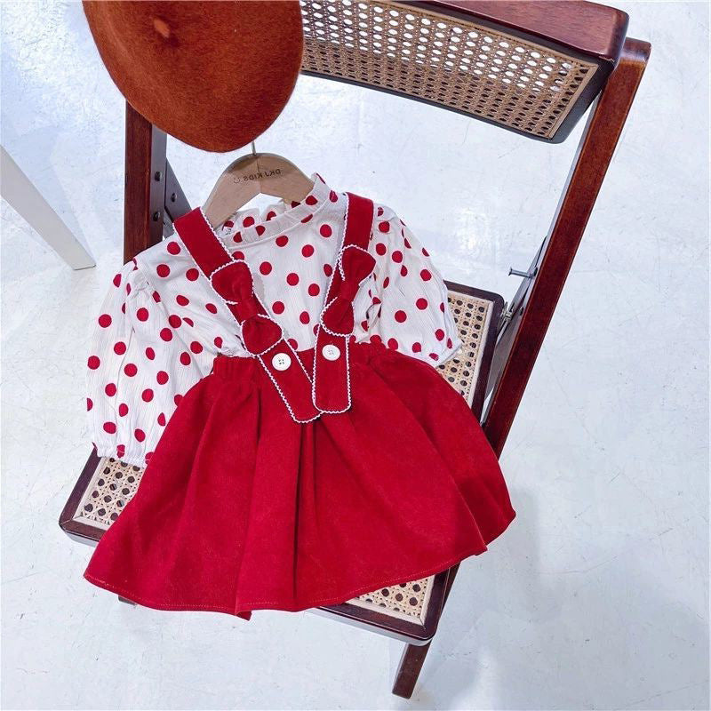 [507683] - Setelan Blouse Polkadot Overall Kodok Anak Perempuan - Motif Tie Rope