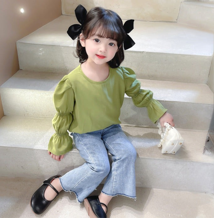 [507673] - Atasan Blouse Polos Lengan Panjang Anak Perempuan - Motif Tie Sleeve