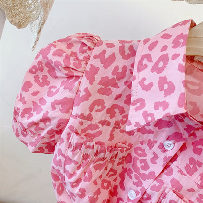 [363447] - Setelan Blouse Crop Import Anak Fashion - Motif Pink Petals