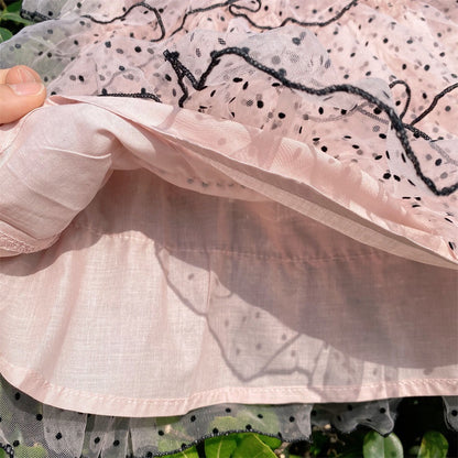 [363534] - Setelan Blouse Kutung Kombinasi Rok Tile Anak Perempuan - Motif Polka Strip