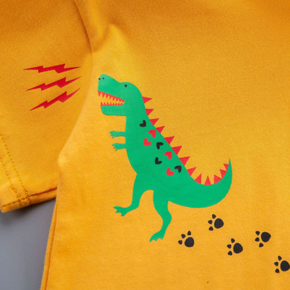 [345361] - Setelan Kaos Celana Pendek Jeans Anak Laki-Laki - Motif Dinos Trail