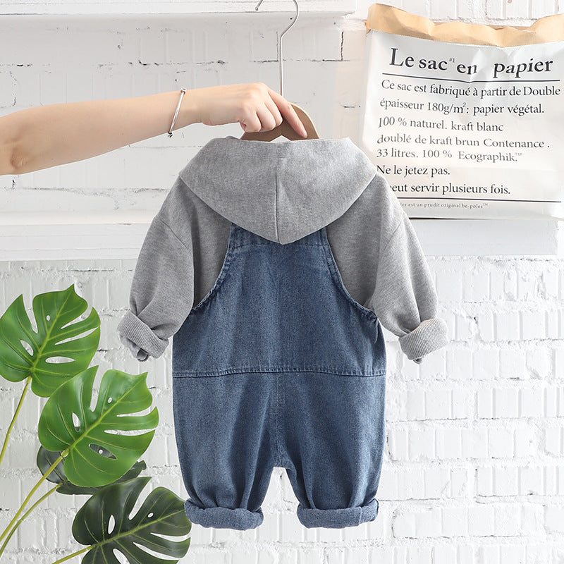 [345315] - Setelan Jaket Hoodie Overall Jeans Kodok Anak Laki-Laki - Motif Plain Pocket