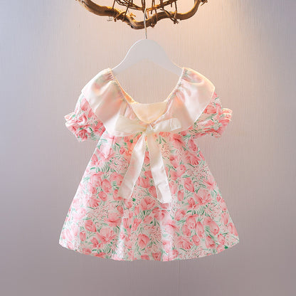 [352329] - Dress Mini Import Bunga Lengan Pendek Anak Perempuan - Motif Beauty Flower