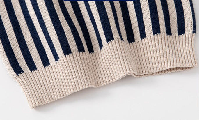 [513635] - Atasan Sweater Rajut Crewneck Bordir Anak Laki-Laki - Motif Strip Plain