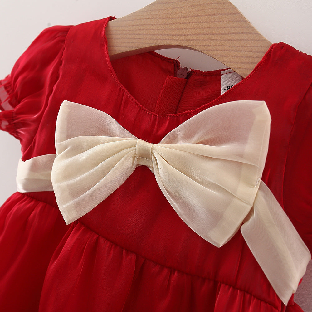 [340258] - Dress Gaun Pesta Lengan Pendek Anak Perempuan - Motif Ribbon Plain