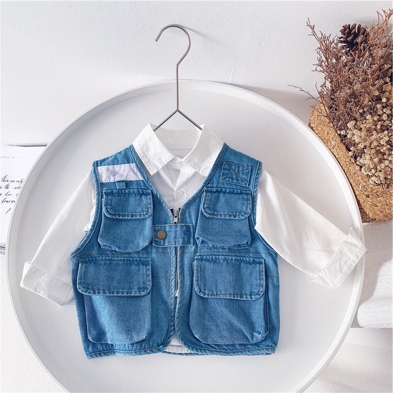 [507518] - Atasan Jaket Jeans Fashion Anak Cowok - Motif Four Pockets