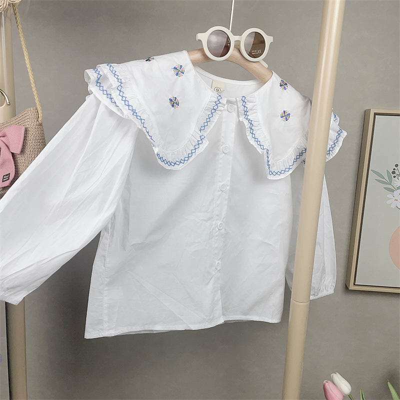 [363580] - Setelan Blouse Bordir Celana Jeans Kulot Rawis Anak Perempuan - Motif Knitted Lace