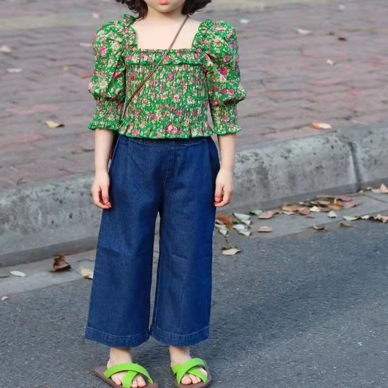 [363565] - Setelan Blouse Celana Panjang Kulot Anak Perempuan - Motif Dark Flower