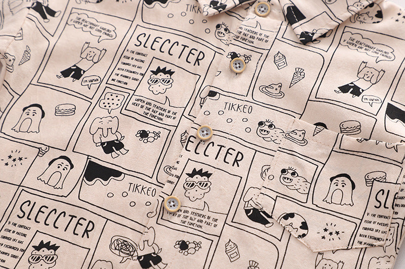 [345343] - Setelan Kemeja Komik Celana Panjang Chino Anak Laki-Laki - Motif Random Sleccter