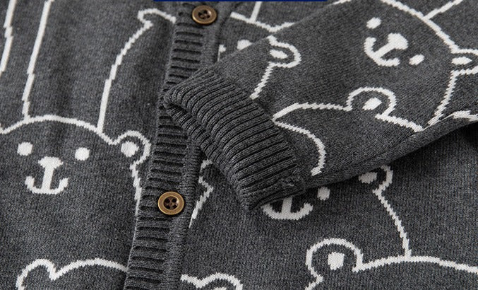 [513665] - Atasan Jaket Cardigan Lengan Panjang Anak Laki-Laki - Motif Round Bear