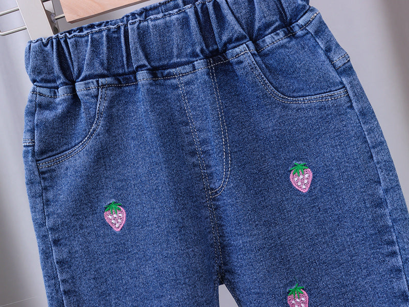 [102340] - Bawahan Jeans / Celana Panjang Anak - Motif Strawberry Bordir