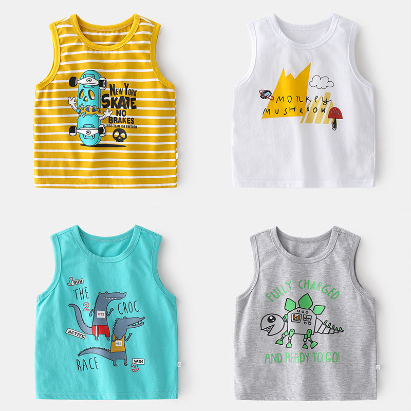[513575] - Atasan Kaos Lengan Kutung Singlet Anak Laki-laki - Motif Monkey Mushroom