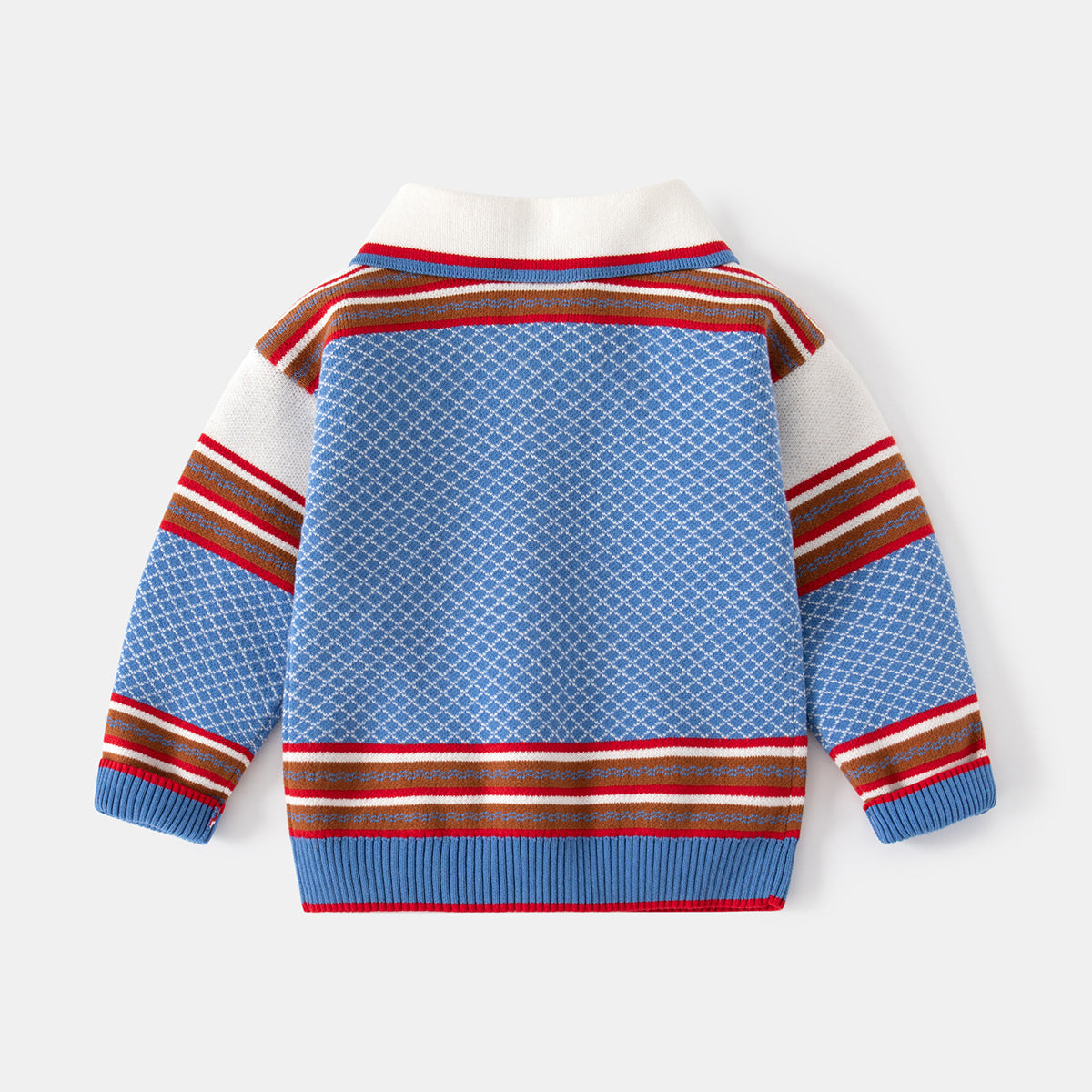 [513636] - Atasan Sweater Rajut Kerah Polo Anak Laki-Laki - Motif Striped Scales