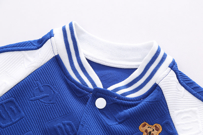 [345330] - Setelan 3 in 1 Jaket Baseball Bordir Celana Panjang Jogger Anak Laki-Laki - Motif Bear Happy