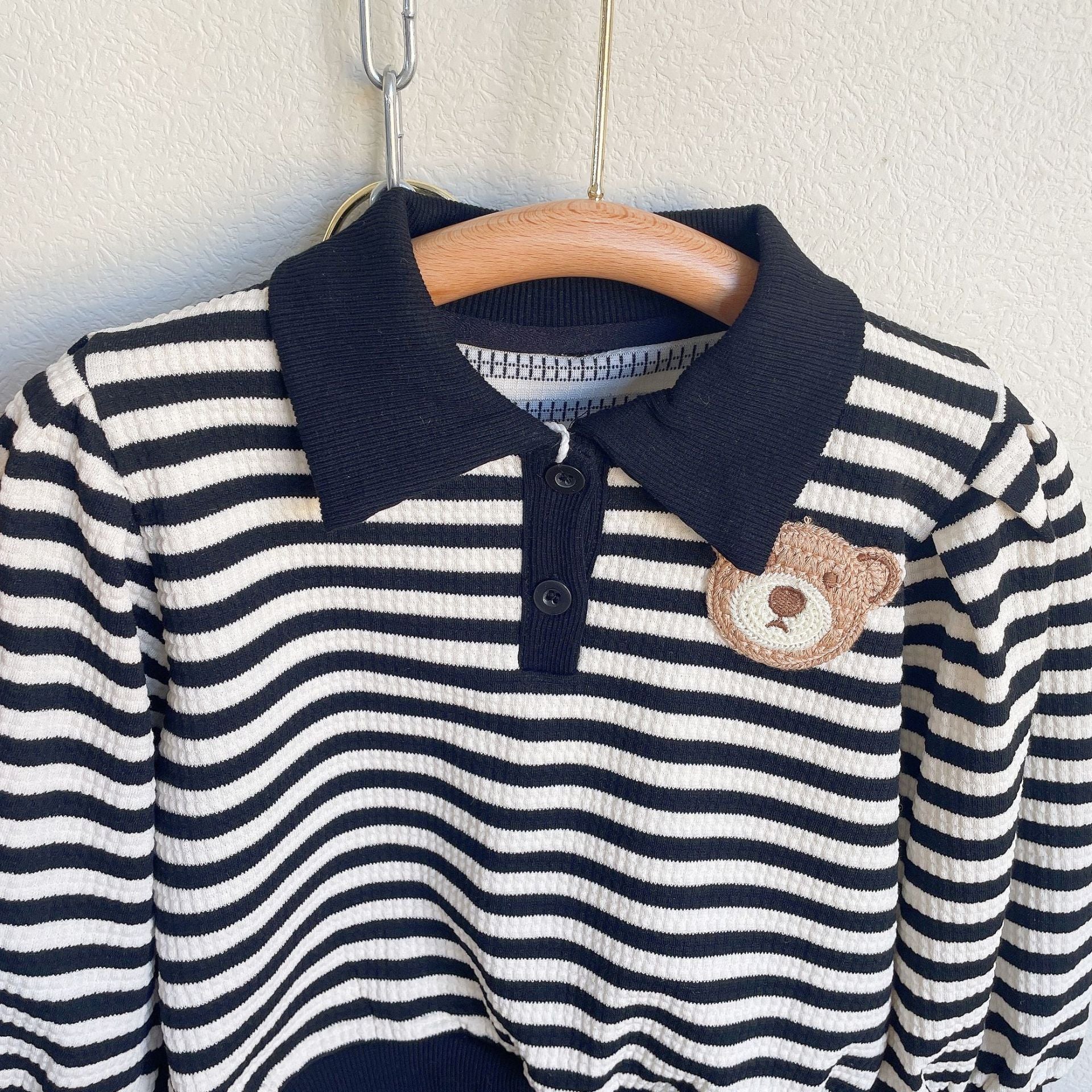 [363599] - Setelan Anak Cewek Baju Fashion Polo Kerah Bordir Bawahan Rok Anak Perempuan - Motif Line Bear