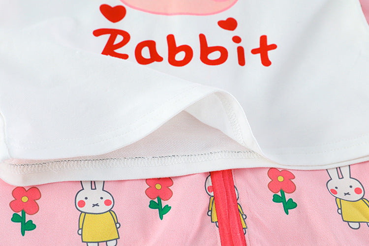 [340202] - Setelan 3 in 1 Jaket Hoodie Celana Jeans Anak Perempuan - Motif Rabbit Flower