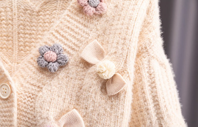 [507731] - Atasan 3D Jaket Cardigan Import Anak Perempuan - Motif Ribbon Flower