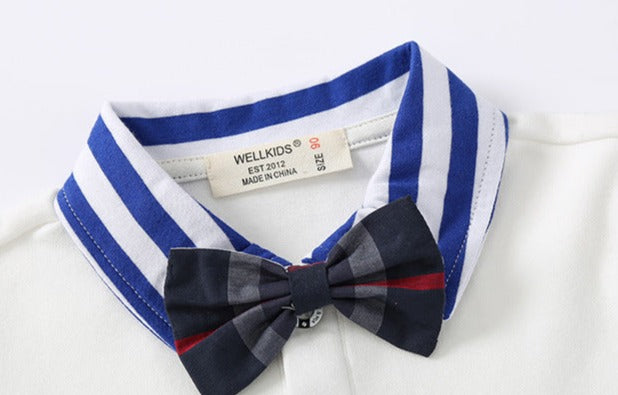 [513587] - Atasan Kaos Polo Kerah Dasi Kupu Lengan Panjang Anak Laki-laki - Motif Tidy Ribbon
