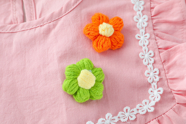 [340211] - Setelan 3D Blouse Renda Celana Cutbray Anak Perempuan - Motif Pretty Flower