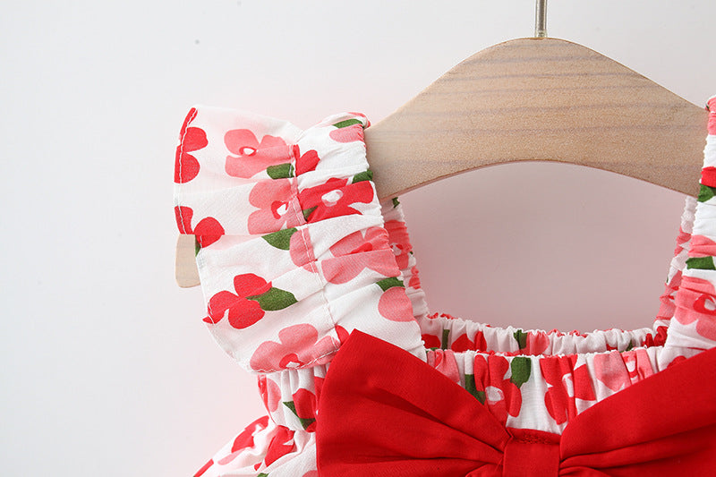 [340273] - Setelan Dress Pantai Lengan Kutung Anak Perempuan - Motif Ribbon Flowers