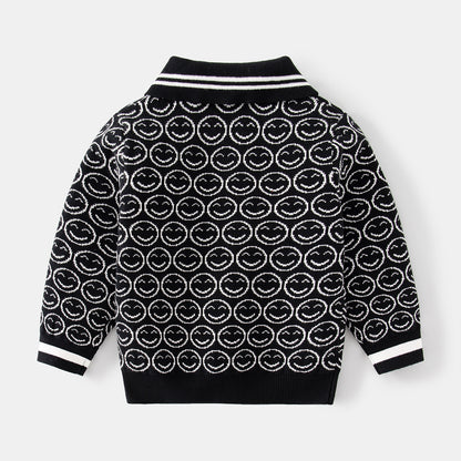 [513650] - Atasan Sweater Polo Kerah Lengan Panjang Import Anak Laki-Laki - Motif Round Smile