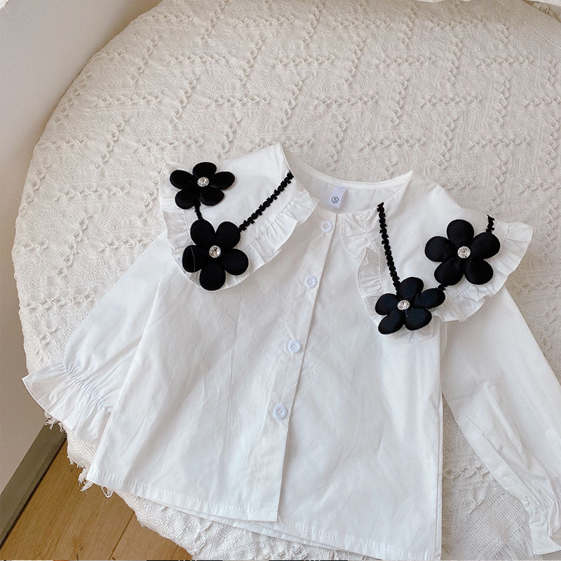 [363560] - Setelan 3D Blouse Celana Panjang Cutbray Import Anak Perempuan - Motif Flower Collar