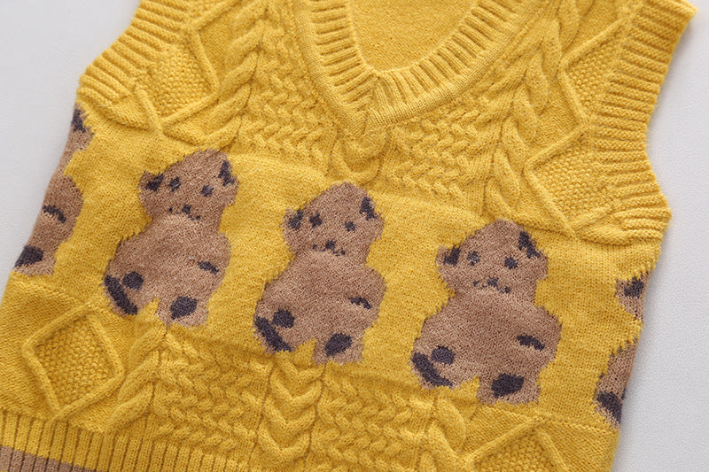 [345327] - Setelan 3 in 1 Rompi Rajut Kemeja Celana Panjang Anak Laki-Laki - Motif Little Bear