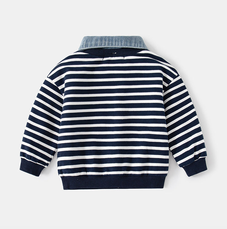 [513642] - Atasan Sweater Kerah Polo Belang-Belang Import Anak Laki-Laki - Motif Strip Lion