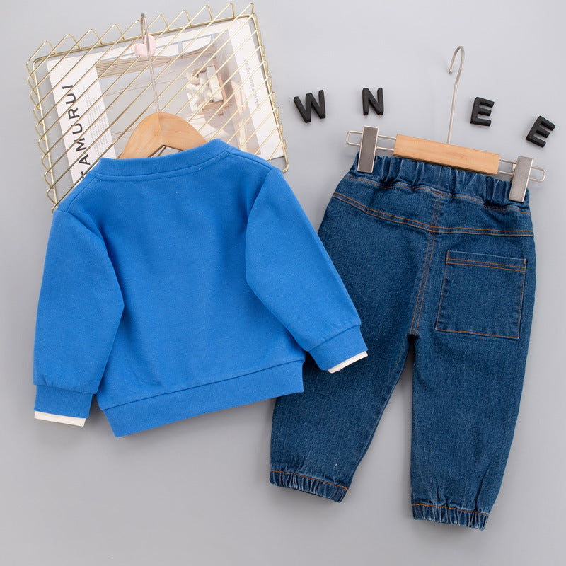 [345321] - Setelan 3 in 1 Jaket Cardigan Celana Panjang Jeans Anak Laki-Laki - Motif Wink Bear