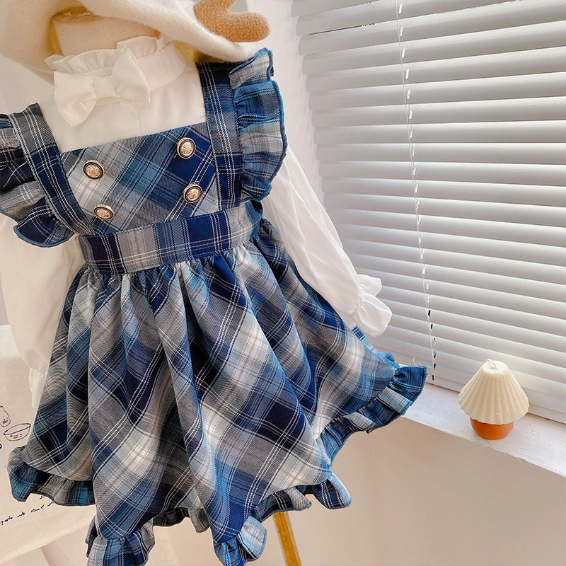 [507677] - Setelan Blouse Overall Anak Perempuan - Motif Cross Box