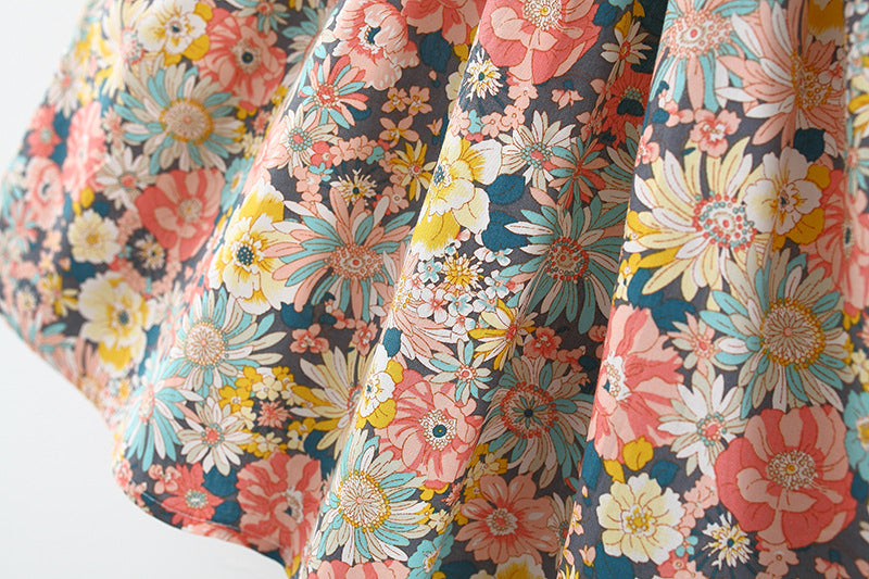 [340239] - Dress Bunga Import Lengan Pendek Balon Anak Perempuan - Motif Colorful Flower