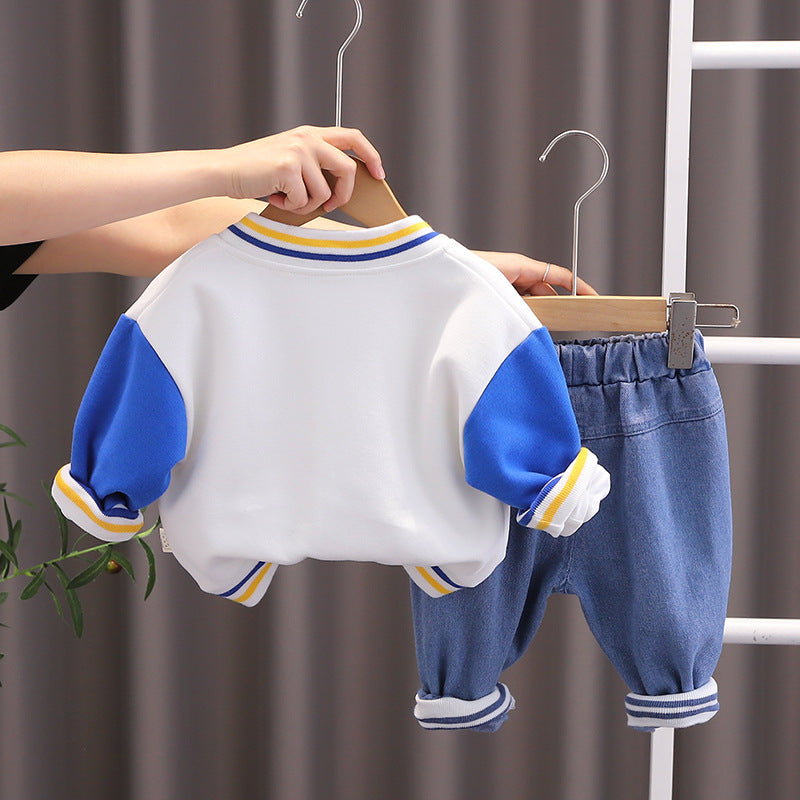 [345339] - Setelan 3 in 1 Jaket Baseball Bordir Celana Jogger Anak Laki-Laki - Motif Smile & Cloud