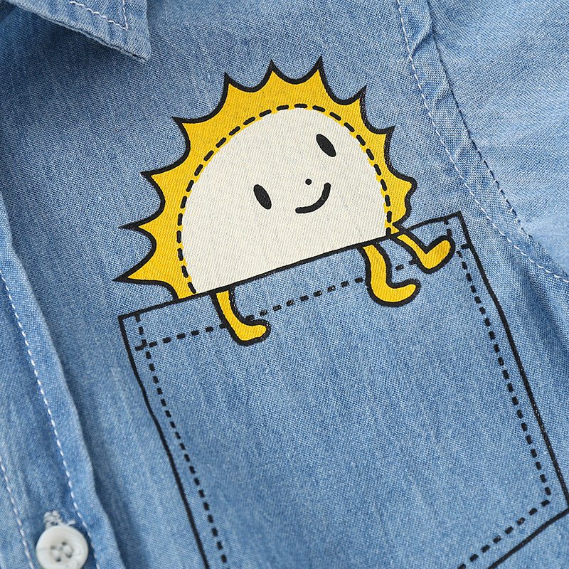 [513503] - Baju Atasan Import Kemeja Anak - Motif Sitting Sun