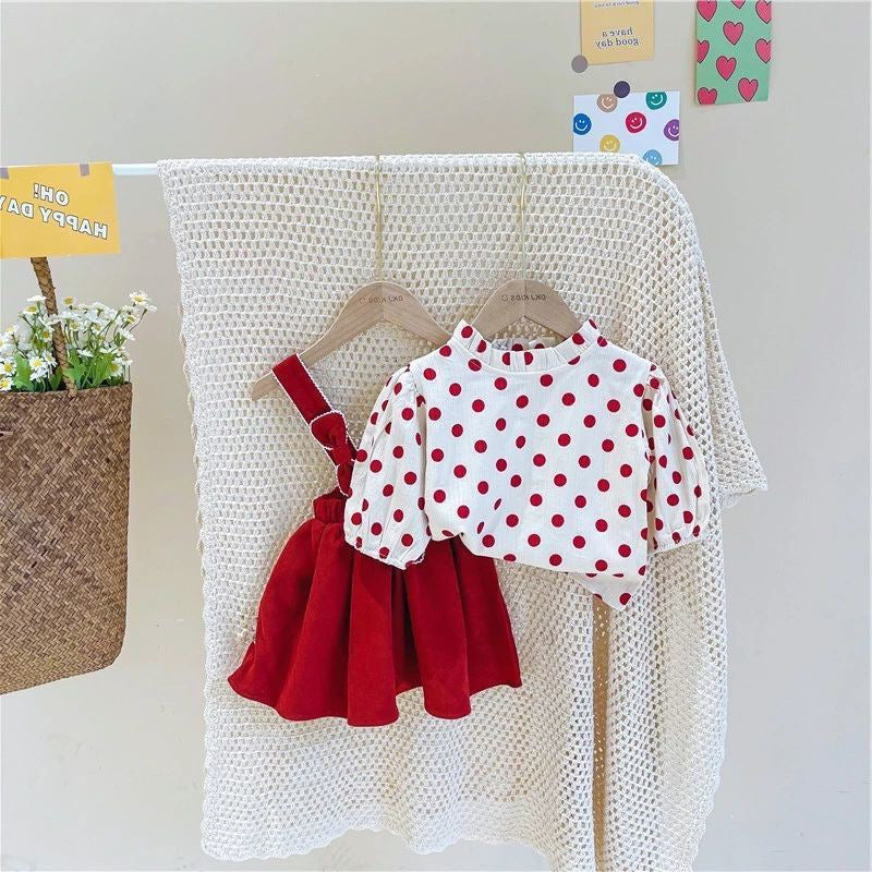 [507683] - Setelan Blouse Polkadot Overall Kodok Anak Perempuan - Motif Tie Rope