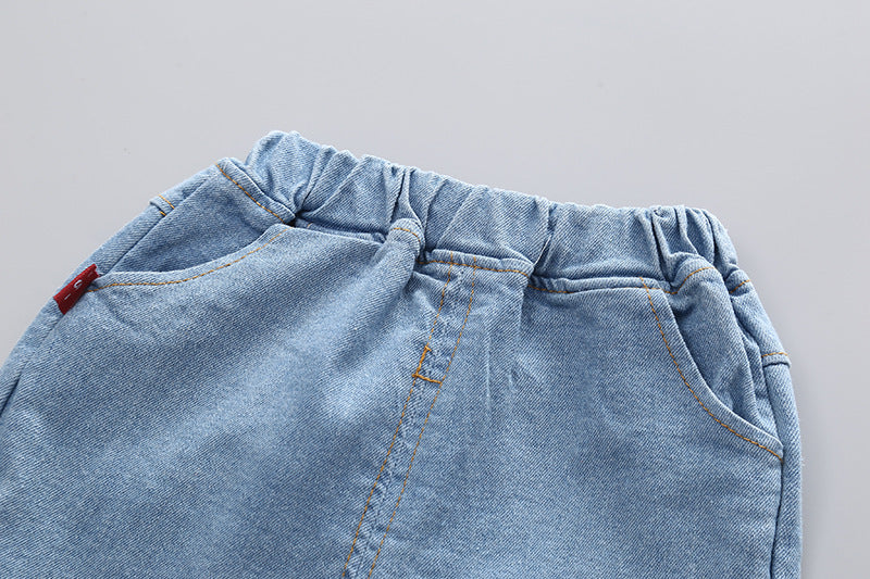 [352314] - Setelan 3 in 1 Blouse Rompi Celana Jeans Import Anak Perempuan - Motif Knitted Flowers
