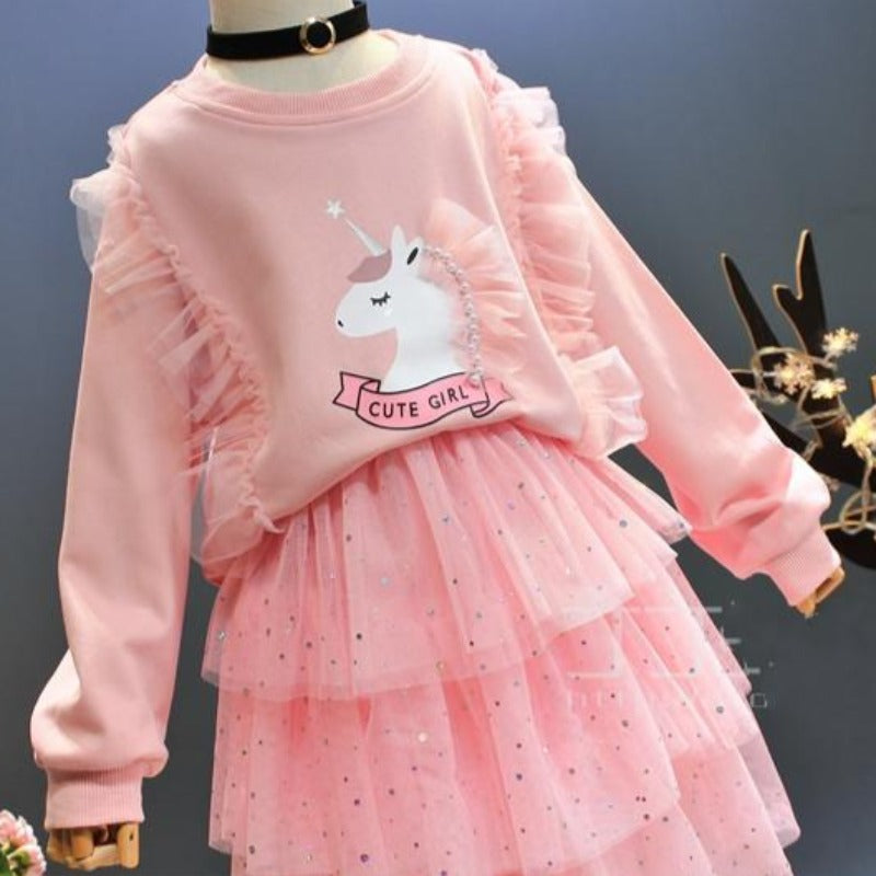 [363428] - Setelan Sweater Ootd Fashion Anak Perempuan Import - Motif Unicorns Tutu