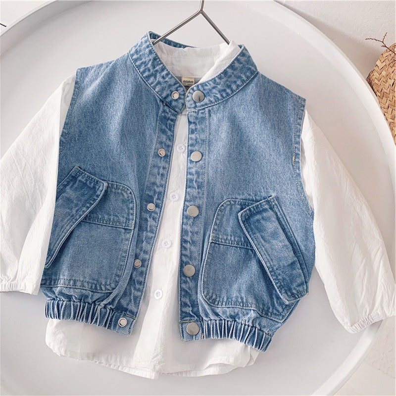 [507506] - Atasan Jaket Jeans Fashion Anak Cowok - Motif Tilt Pocket