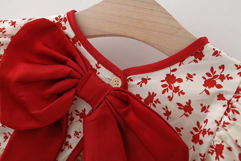 [340269] - Dress Lengan Pendek Balon Anak Perempuan - Motif Ribbon Abstract