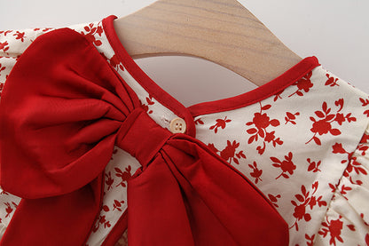 [340269] - Dress Lengan Pendek Balon Import Anak Perempuan - Motif Ribbon Abstract