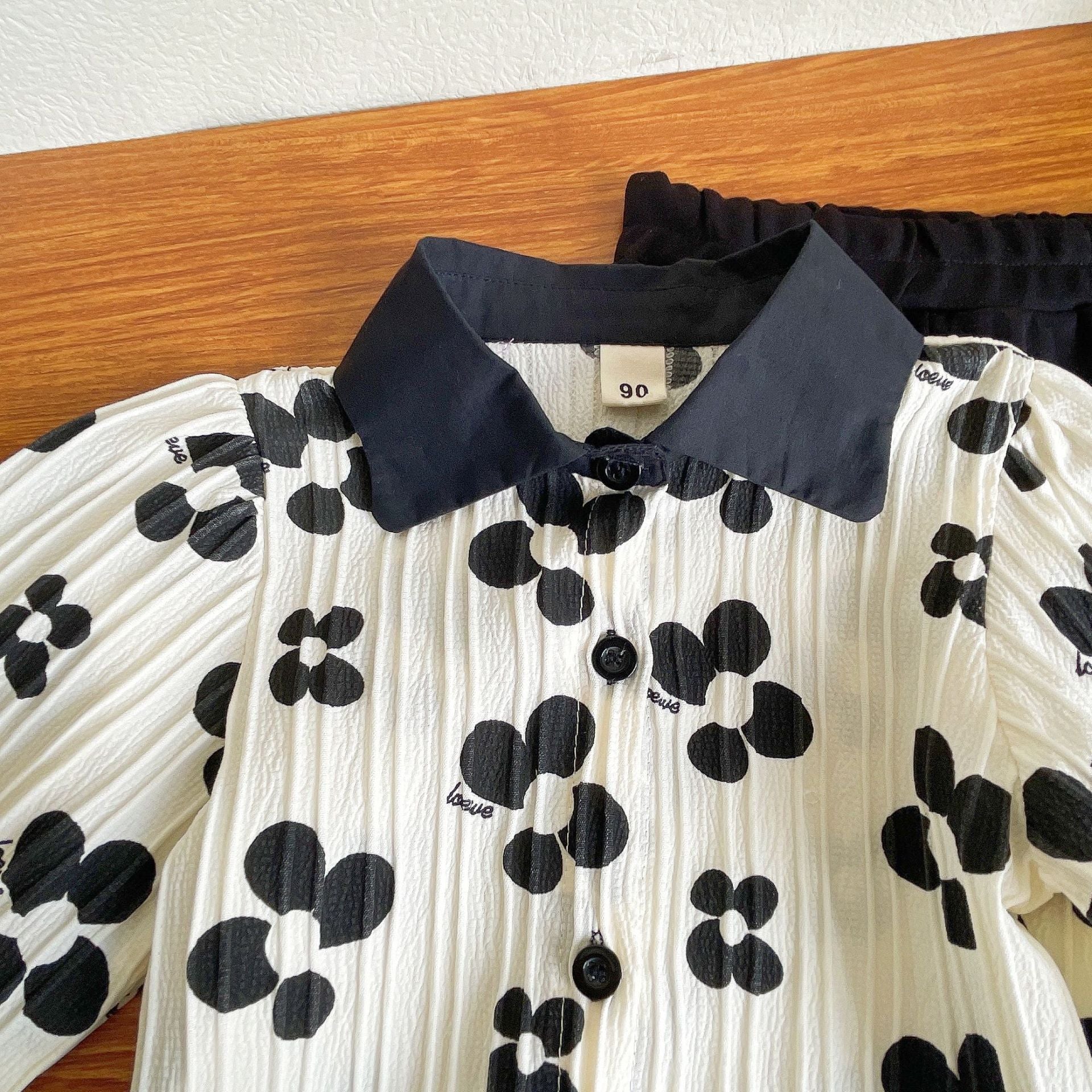 [363592] - Oneset Korea Anak Cewek Setelan Polo Blouse Celana Panjang Cutbray Anak Perempuan - Motif Flower Petals