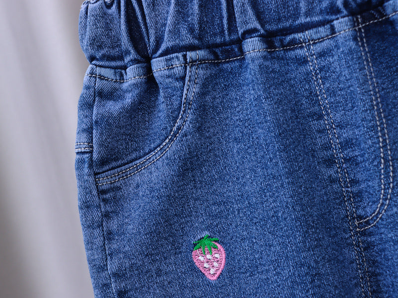 [102340] - Bawahan Jeans / Celana Panjang Anak - Motif Strawberry Bordir